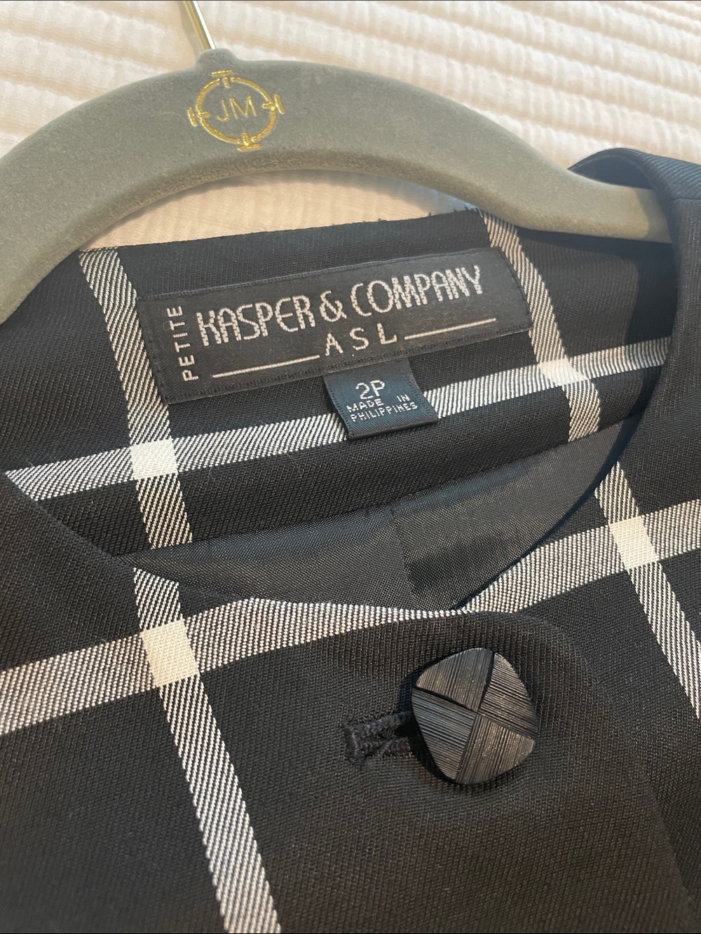 Kasper & Company Black & White Windowpane Button Front Jacket